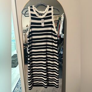 Ann Taylor Factory Black and White Striped Knit Tank Dress NWT
